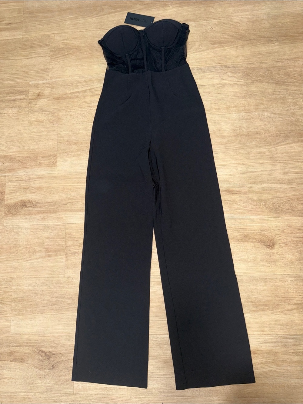 Fashion Nova Strapless Corset Wide-Leg Jumpsuit in Black